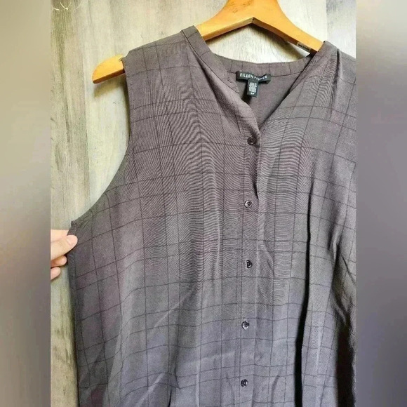 Eileen Fisher Tencel Blend Tunic Button Up Shirt Grey Size Small Petite Women's - Picture 9 of 13